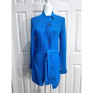 Burton Cardigan Sweater‎ Women's Medium Vibrant Blue Belted Waist Button Winter